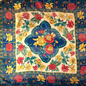 Large Square Blue Red Yellow Floral Scarf
